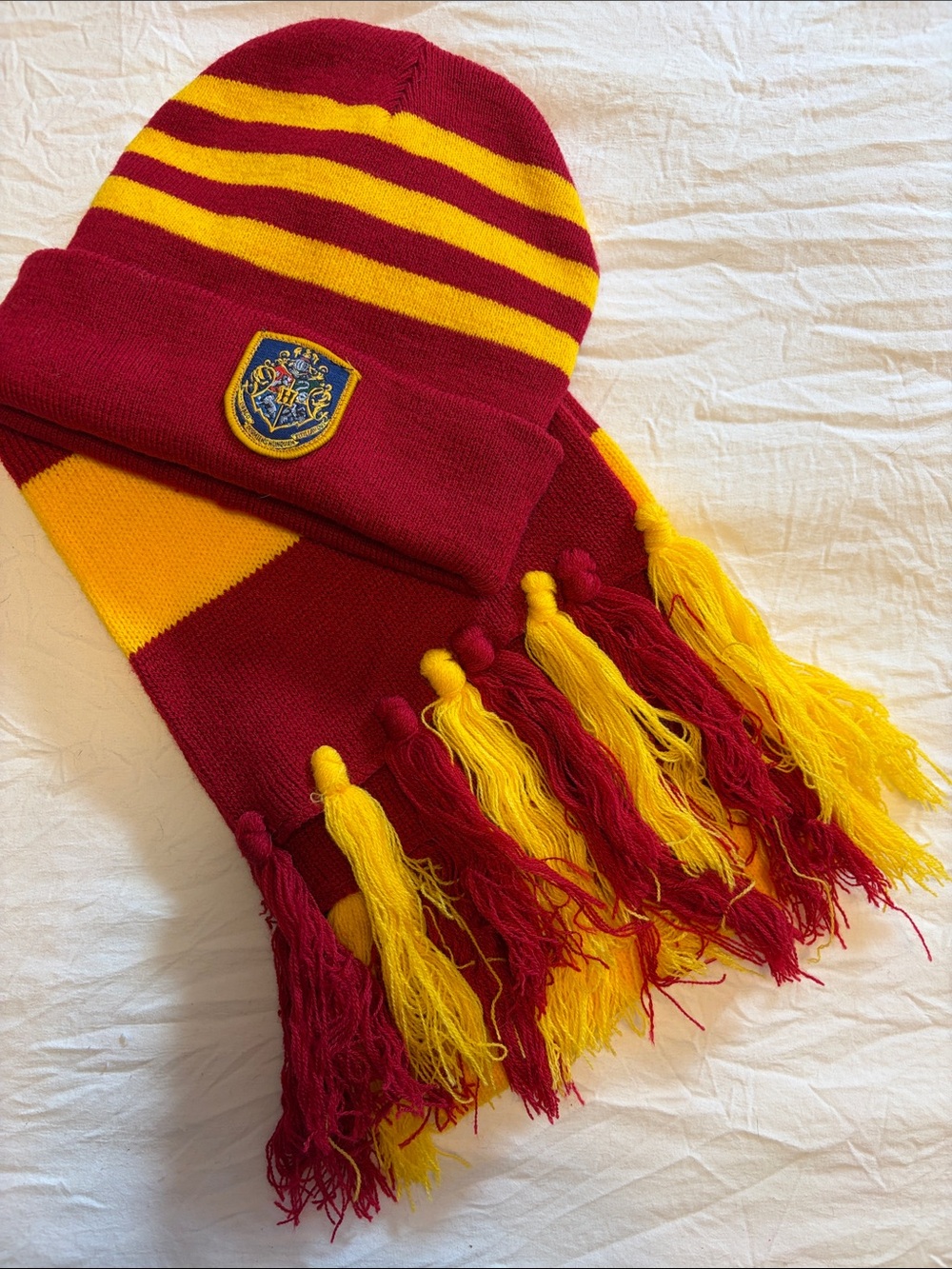 Harry Potter Red and Yellow Striped Knit Hat and Scarf Set